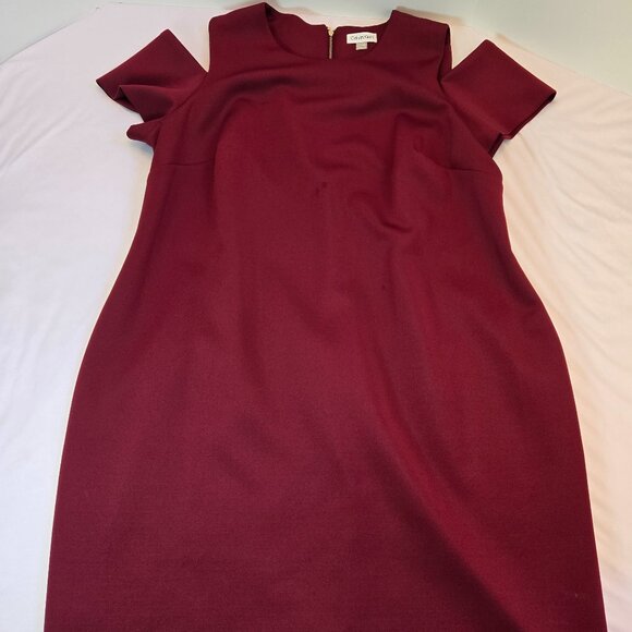 CALVIN KLEIN Women's Cold Shoulder Knee Length Pencil Dress Sz: 20W Red/Maroon - Picture 2 of 14